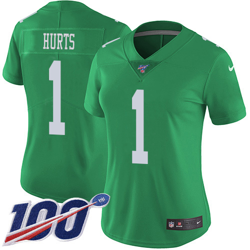 Eagles #1 Jalen Hurts Green Women's Stitched Limited Rush 100th Season Jersey cheap jerseys for sale - CheapJerseys.Shop