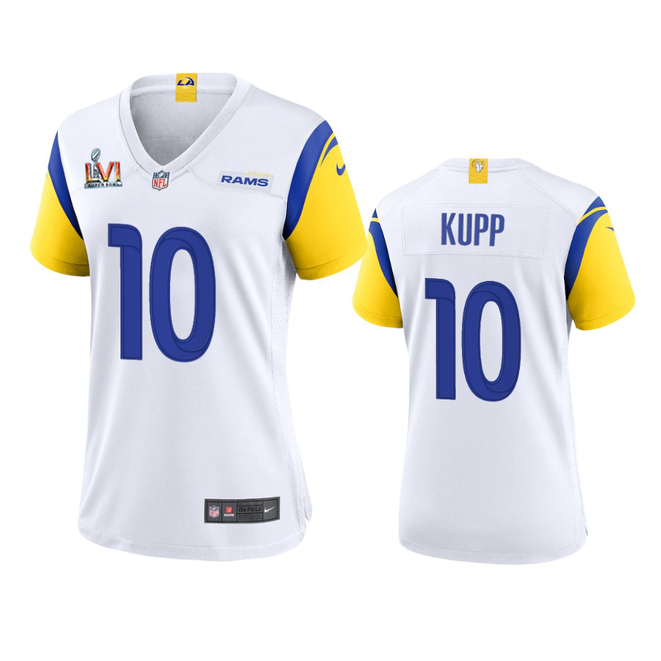 Los Angeles Rams #10 Cooper Kupp Women's Super Bowl LVI Patch Alternate Game Jersey - White cheap jerseys for sale - CheapJerseys.Shop