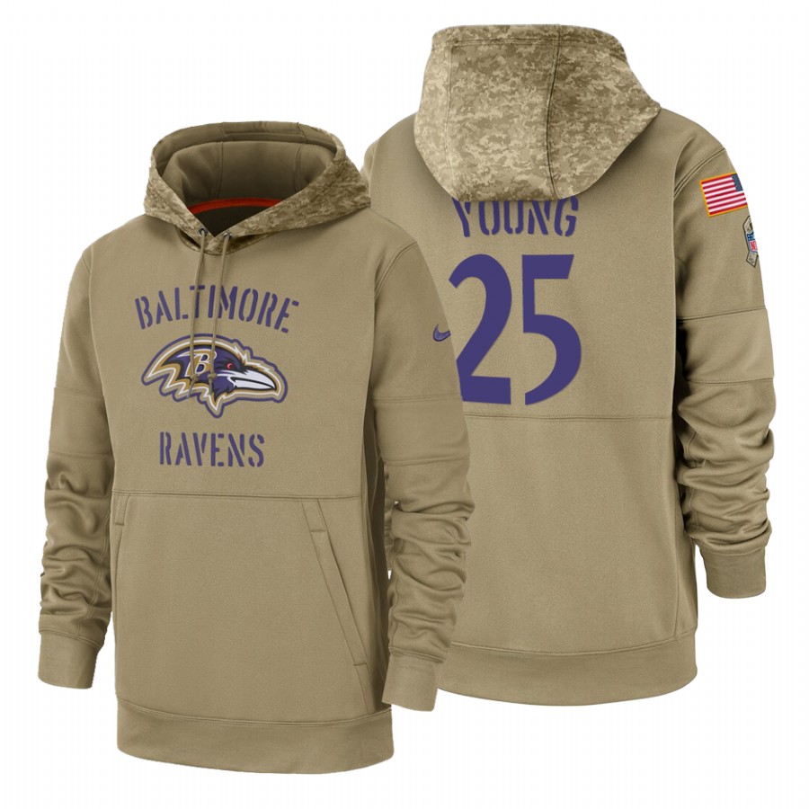 Baltimore Ravens #25 Tavon Young Tan 2019 Salute To Service Name & Number Sideline Therma Pullover Hoodie cheap jerseys for sale - CheapJerseys.Shop