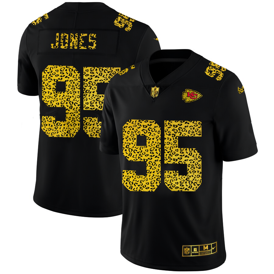 Kansas City Chiefs #95 Chris Jones Men's Leopard Print Fashion Vapor Limited Jersey Black cheap jerseys for sale - CheapJerseys.Shop