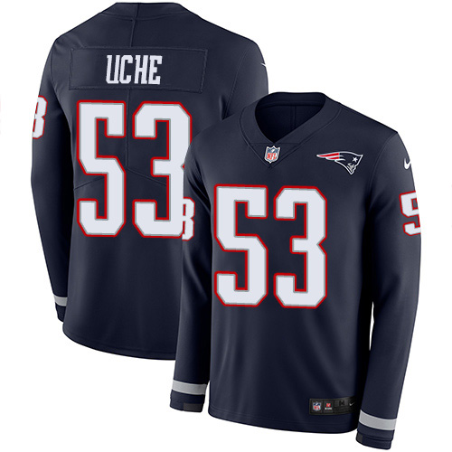 New England Patriots #53 Josh Uche Navy Blue Team Color Youth Stitched Limited Therma Long Sleeve Jersey Youth cheap jerseys for sale - CheapJerseys.Shop