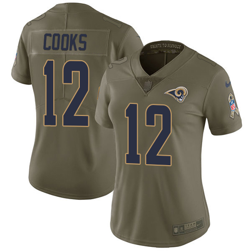 Los Angeles Rams #12 Brandin Cooks Olive Women's Stitched Limited 2017 Salute to Service Jersey Womens cheap jerseys for sale - CheapJerseys.Shop
