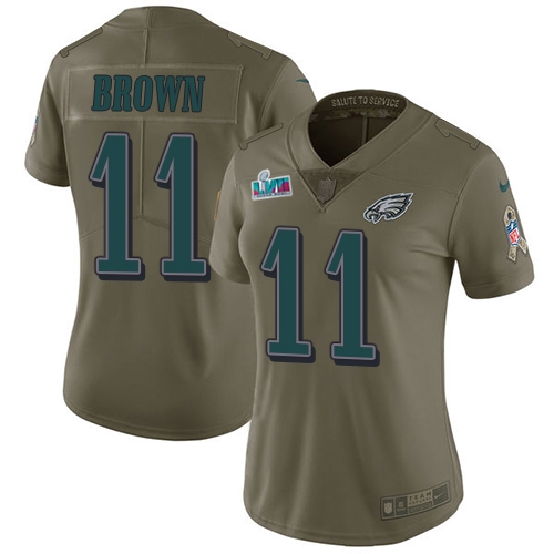 Eagles #11 A.J. Brown Olive Super Bowl LVII Patch Women's Stitched Limited 2017 Salute To Service Jersey cheap jerseys for sale - CheapJerseys.Shop