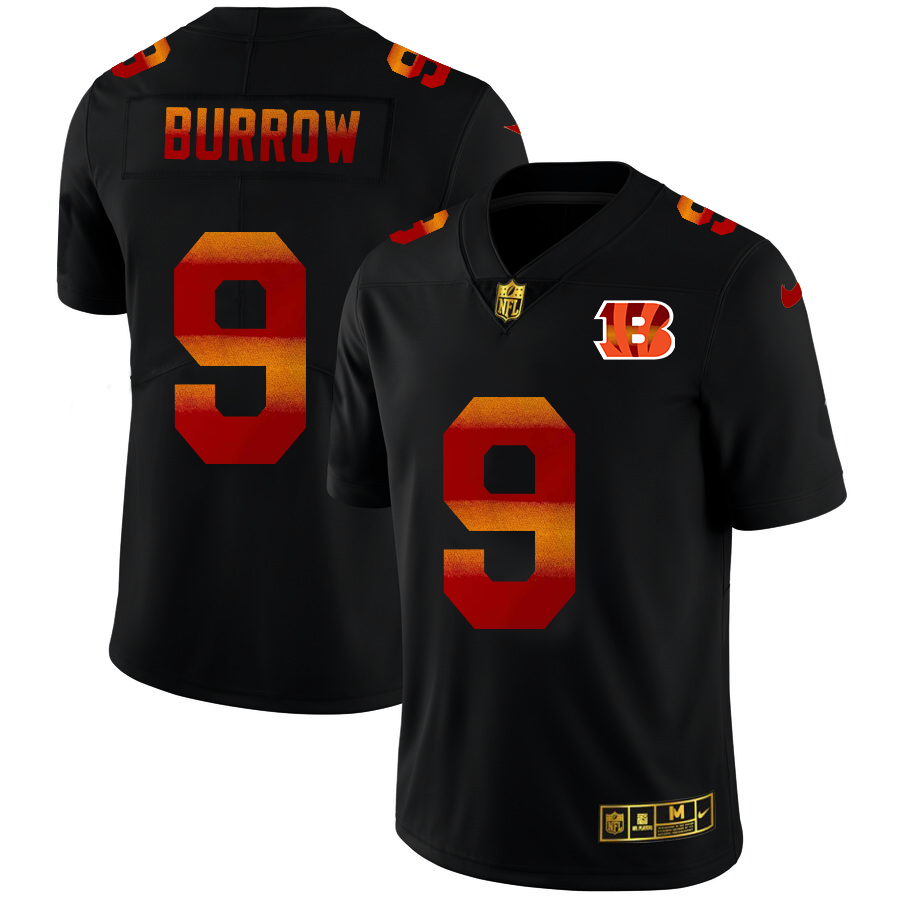 Cincinnati Bengals #9 Joe Burrow Men's Black Red Orange Stripe Vapor Limited Jersey cheap jerseys for sale - CheapJerseys.Shop