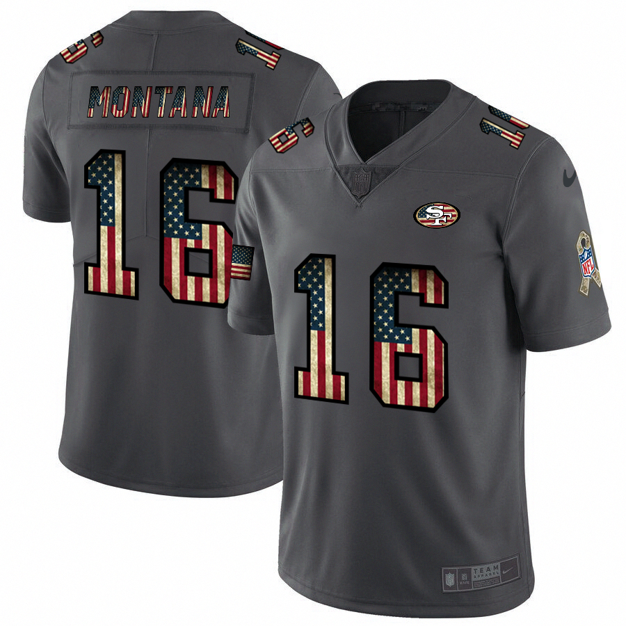 49ers #16 Joe Montana 2018 Salute To Service Retro USA Flag Limited Jersey cheap jerseys for sale - CheapJerseys.Shop