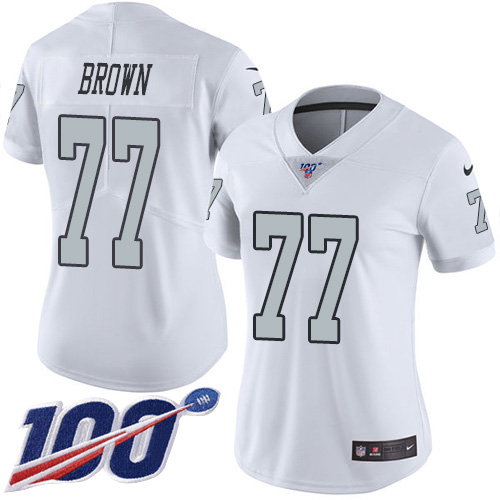 Las Vegas Raiders #77 Trent Brown White Women's Stitched Limited Rush 100th Season Jersey Womens cheap jerseys for sale - CheapJerseys.Shop