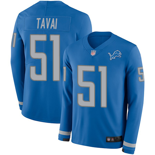 Detroit Lions #51 Jahlani Tavai Blue Team Color Men's Stitched Limited Therma Long Sleeve Jersey Men's cheap jerseys for sale - CheapJerseys.Shop