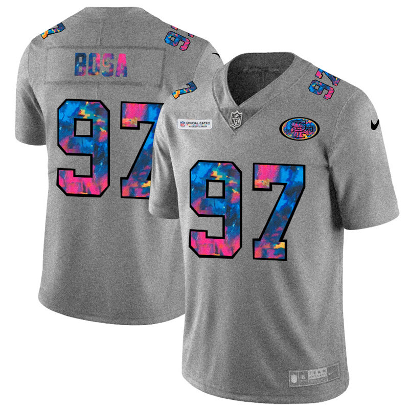 San Francisco 49ers #97 Nick Bosa Men's Multi-Color 2020 Crucial Catch Jersey Greyheather cheap jerseys for sale - CheapJerseys.Shop