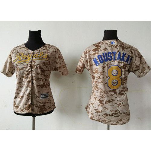 Kansas City Royals #8 Mike Moustakas Camo Women's Fashion Stitched Jersey Womens cheap jerseys for sale - CheapJerseys.Shop