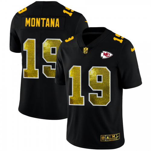 Kansas City Kansas City Chiefs #19 Joe Montana Men's Black Golden Sequin Vapor Limited Jersey Men's cheap jerseys for sale - CheapJerseys.Shop