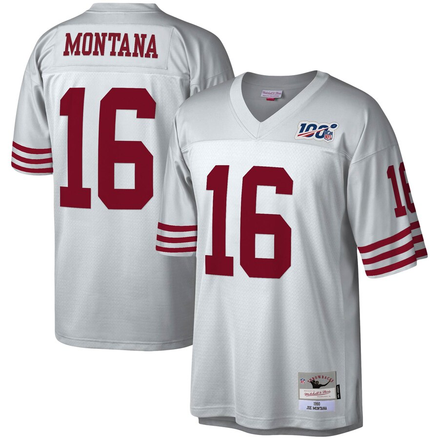 San Francisco 49ers #16 Joe Montana Mitchell & Ness 100 Retired Player Platinum Jersey cheap jerseys for sale - CheapJerseys.Shop