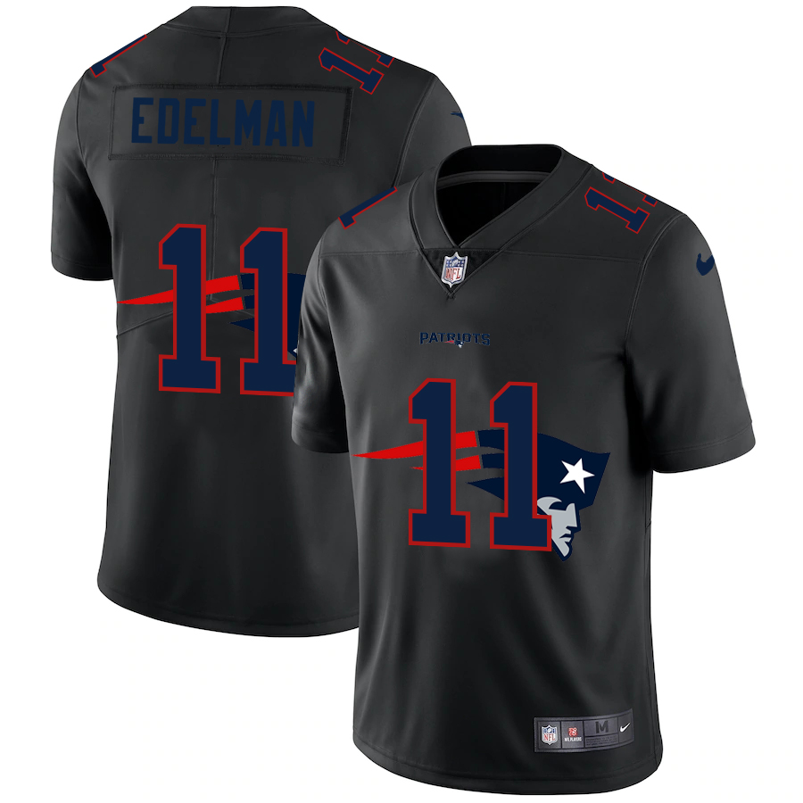 New England Patriots #11 Julian Edelman Men's Team Logo Dual Overlap Limited Jersey Black cheap jerseys for sale - CheapJerseys.Shop