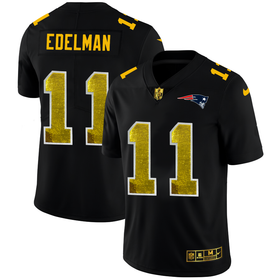 New England Patriots #11 Julian Edelman Men's Black Golden Sequin Vapor Limited Jersey cheap jerseys for sale - CheapJerseys.Shop