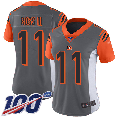 Cincinnati Bengals #11 John Ross III Silver Women's Stitched Limited Inverted Legend 100th Season Jersey Womens cheap jerseys for sale - CheapJerseys.Shop