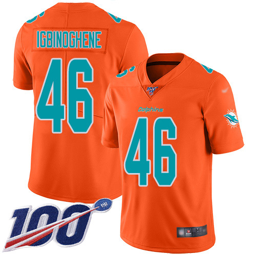 Miami Dolphins #46 Noah Igbinoghene Orange Men's Stitched Limited Inverted Legend 100th Season Jersey Men's cheap jerseys for sale - CheapJerseys.Shop
