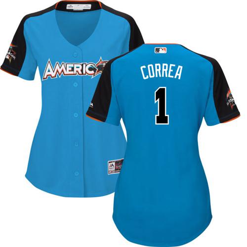 Houston Astros #1 Carlos Correa Blue 2017 All-Star American League Women's Stitched Jersey Womens cheap jerseys for sale - CheapJerseys.Shop