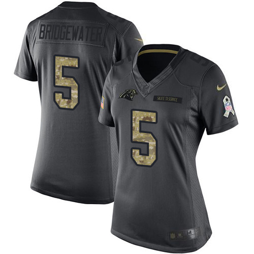Carolina Panthers #5 Teddy Bridgewater Black Women's Stitched Limited 2016 Salute to Service Jersey Womens cheap jerseys for sale - CheapJerseys.Shop