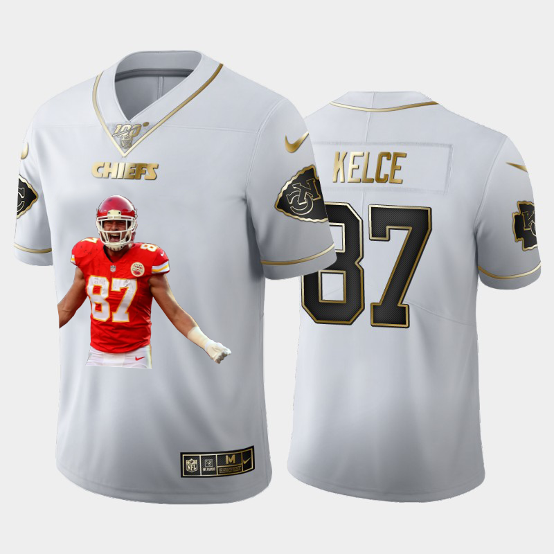 Kansas City Chiefs #87 Travis Kelce Team Hero 2 Vapor Limited 100 Jersey White Golden cheap jerseys for sale - CheapJerseys.Shop