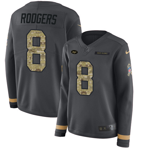 Jets #8 Aaron Rodgers Anthracite Salute To Service Women's Stitched Limited Therma Long Sleeve Jersey cheap jerseys for sale - CheapJerseys.Shop