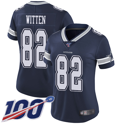 Dallas Cowboys #82 Jason Witten Navy Blue Team Color Women's Stitched 100th Season Vapor Limited Jersey Womens cheap jerseys for sale - CheapJerseys.Shop