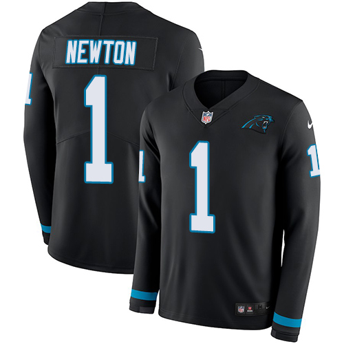 Carolina Panthers #1 Cam Newton Black Team Color Men's Stitched Limited Therma Long Sleeve Jersey Men's cheap jerseys for sale - CheapJerseys.Shop