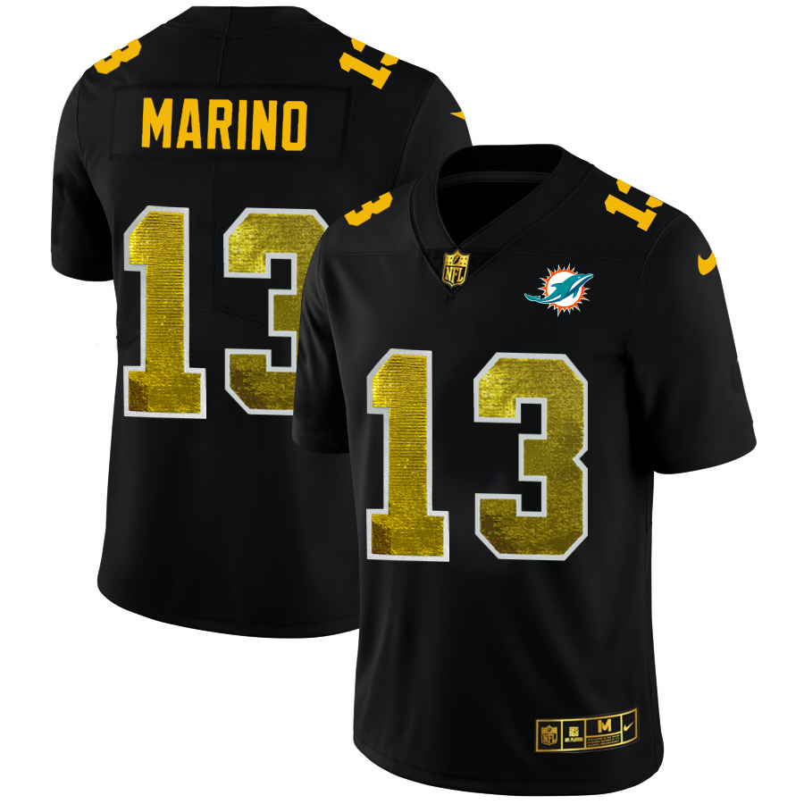 Miami Dolphins #13 Dan Marino Men's Black Golden Sequin Vapor Limited Jersey cheap jerseys for sale - CheapJerseys.Shop