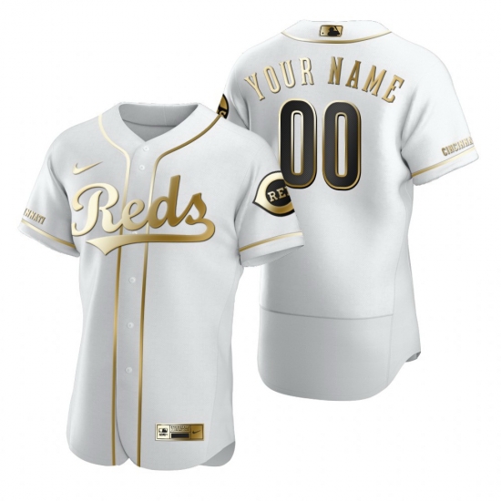 Men Cincinnati Reds White Gold Custom Flex Base Jersey cheap jerseys for sale - CheapJerseys.Shop