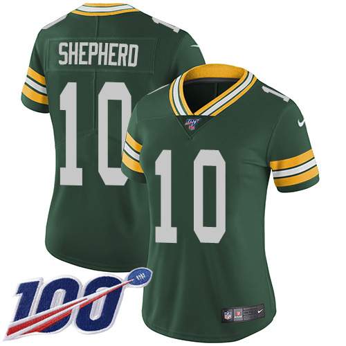 Green Bay Packers #10 Darrius Shepherd Green Team Color Women's Stitched 100th Season Vapor Untouchable Limited Jersey Womens cheap jerseys for sale - CheapJerseys.Shop