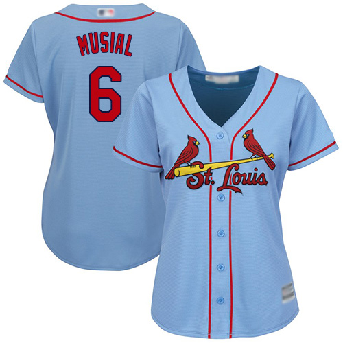 St.Louis Cardinals #6 Stan Musial Light Blue Alternate Women's Stitched Jersey Womens cheap jerseys for sale - CheapJerseys.Shop