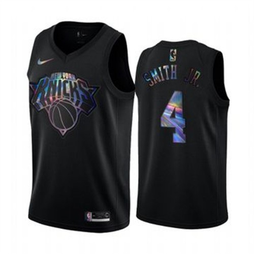 New York Knicks #4 Dennis Smith Jr. Mens Iridescent Holographic Collection Jersey - Black Mens cheap jerseys for sale - CheapJerseys.Shop
