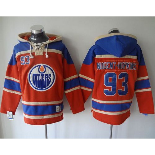 Edmonton Oilers #93 Ryan Nugent-Hopkins Orange Sawyer Hooded Sweatshirt Stitched Jersey Men's cheap jerseys for sale - CheapJerseys.Shop