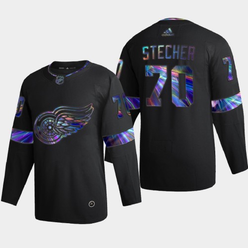 Detroit Detroit Red Wings #70 Troy Stecher Men's Iridescent Holographic Collection Jersey - Black Men's cheap jerseys for sale - CheapJerseys.Shop