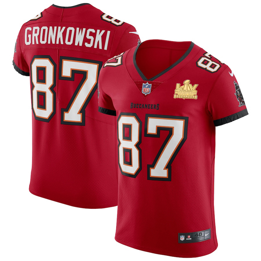 Tampa Bay Buccaneers #87 Rob Gronkowski Men's Super Bowl LV Champions Patch Red Vapor Elite Jersey cheap jerseys for sale - CheapJerseys.Shop