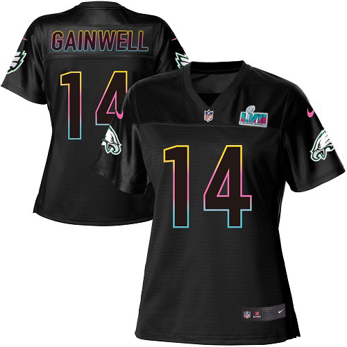 Eagles #14 Kenneth Gainwell Black Super Bowl LVII Patch Women's Fashion Game Jersey cheap jerseys for sale - CheapJerseys.Shop
