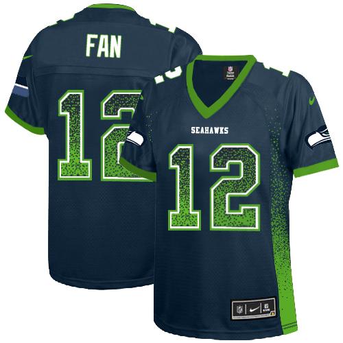 Seahawks #12 Fan Steel Blue Team Color Women's Stitched Elite Drift Fashion Jersey cheap jerseys for sale - CheapJerseys.Shop