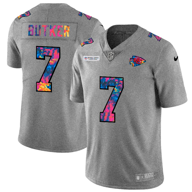 Kansas City Chiefs #7 Harrison Butker Men's Multi-Color 2020 Crucial Catch Jersey Greyheather cheap jerseys for sale - CheapJerseys.Shop