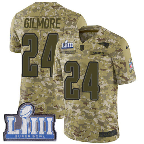 New England Patriots #24 Stephon Gilmore Camo Super Bowl LIII Bound Youth Stitched Limited 2018 Salute to Service Jersey Youth cheap jerseys for sale - CheapJerseys.Shop