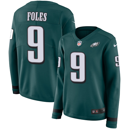 Philadelphia Eagles #9 Nick Foles Midnight Green Team Color Women's Stitched Limited Therma Long Sleeve Jersey Womens cheap jerseys for sale - CheapJerseys.Shop