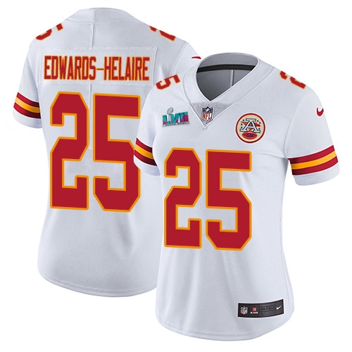 Chiefs #25 Clyde Edwards-Helaire White Super Bowl LVII Patch Women's Stitched Vapor Untouchable Limited Jersey cheap jerseys for sale - CheapJerseys.Shop