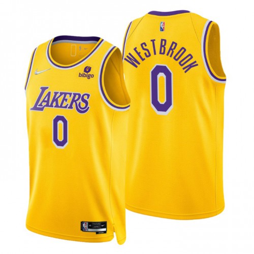 Los Angeles Lakers #0 Russell Westbrook Gold Mens 2021-22 75th Anniversary Diamond Swingman Jersey - Icon Edition Mens cheap jerseys for sale - CheapJerseys.Shop