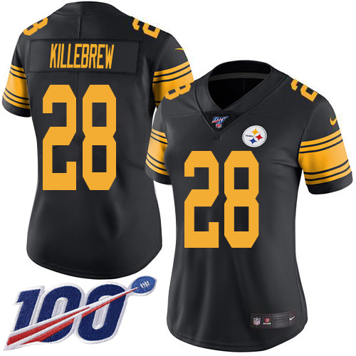 Steelers #28 Miles Killebrew Black Women's Stitched Limited Rush 100th Season Jersey cheap jerseys for sale - CheapJerseys.Shop