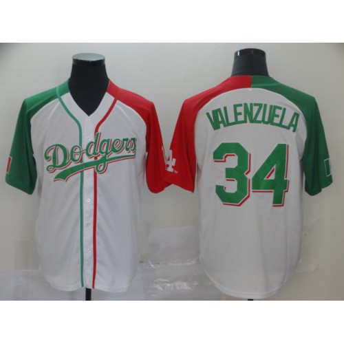Los Angeles Dodgers #34 Fernando Valenzuela White Red/Green Split Cool Base Stitched Jersey Men's cheap jerseys for sale - CheapJerseys.Shop