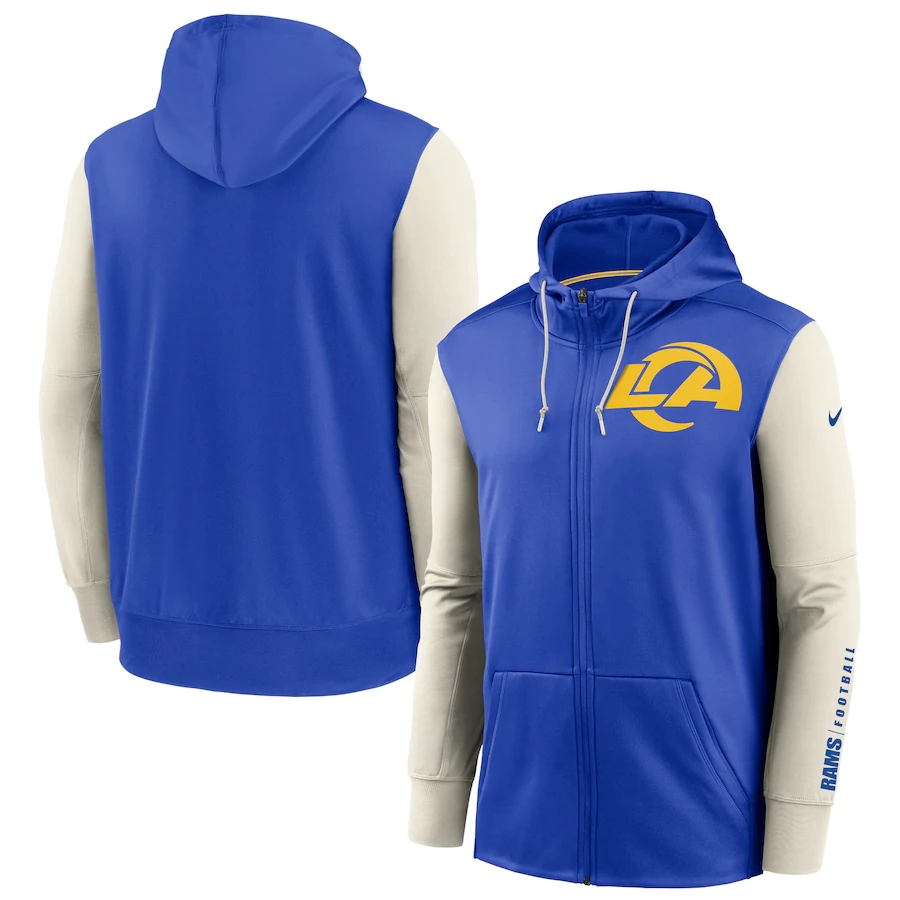 Los Angeles Rams Royal Bone Fan Gear Mascot Performance Full-Zip Hoodie cheap jerseys for sale - CheapJerseys.Shop