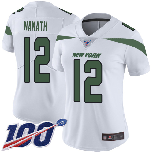 Jets #12 Joe Namath White Women's Stitched 100th Season Vapor Limited Jersey cheap jerseys for sale - CheapJerseys.Shop