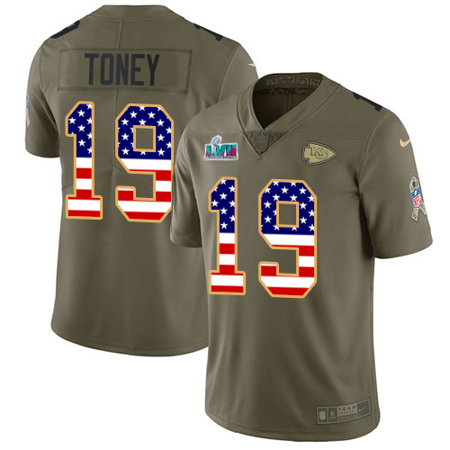 Chiefs #19 Kadarius Toney Olive/USA Flag Super Bowl LVII Patch Youth Stitched Limited 2017 Salute To Service Jersey cheap jerseys for sale - CheapJerseys.Shop