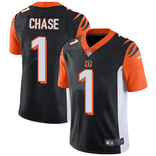 Cincinnati Bengals #1 Ja'Marr Chase 100th Season Vapor Limited Jersey Black cheap jerseys for sale - CheapJerseys.Shop