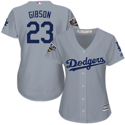 Los Angeles Dodgers #23 Kirk Gibson Grey Alternate Road 2018 World Series Women's Stitched Jersey Womens cheap jerseys for sale - CheapJerseys.Shop