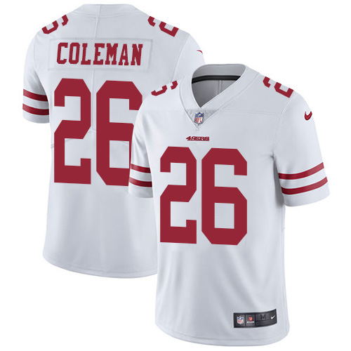 San Francisco 49ers #26 Tevin Coleman White Men's Stitched Vapor Untouchable Limited Jersey Men's cheap jerseys for sale - CheapJerseys.Shop