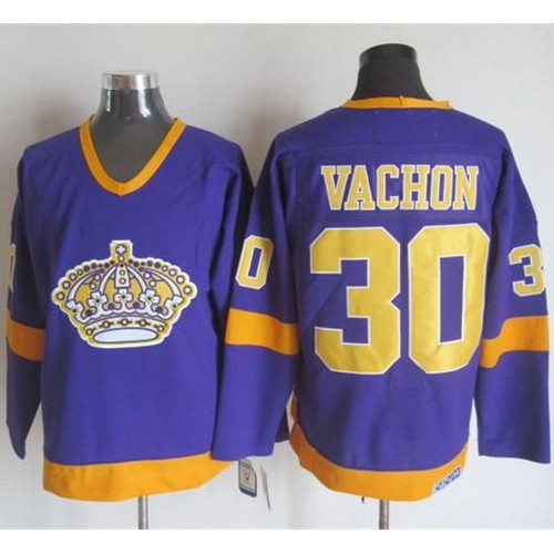Los Angeles Kings #30 Rogie Vachon Purple/Yellow CCM Throwback Stitched Jersey Men's cheap jerseys for sale - CheapJerseys.Shop