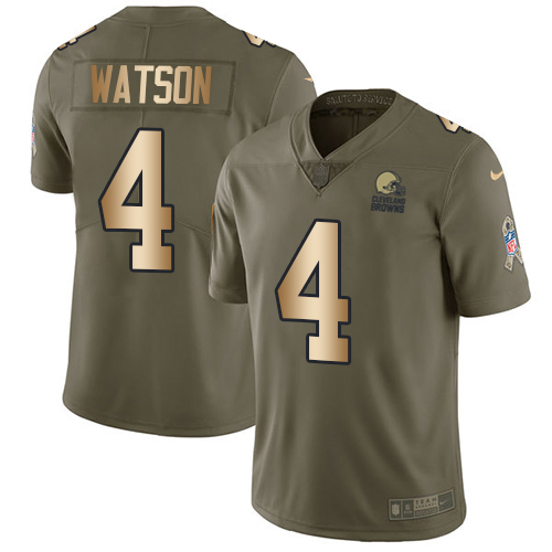 Browns #4 Deshaun Watson Olive/Gold Men's Stitched Limited 2017 Salute To Service Jersey cheap jerseys for sale - CheapJerseys.Shop